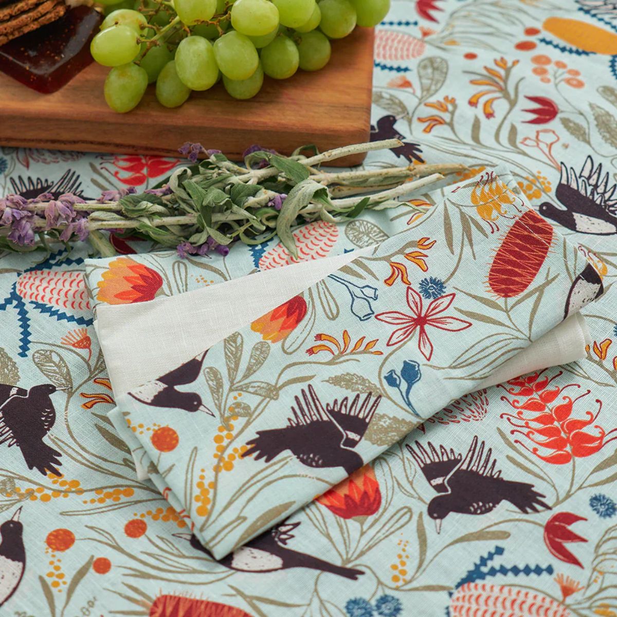 napkins australian made linen magpie florals