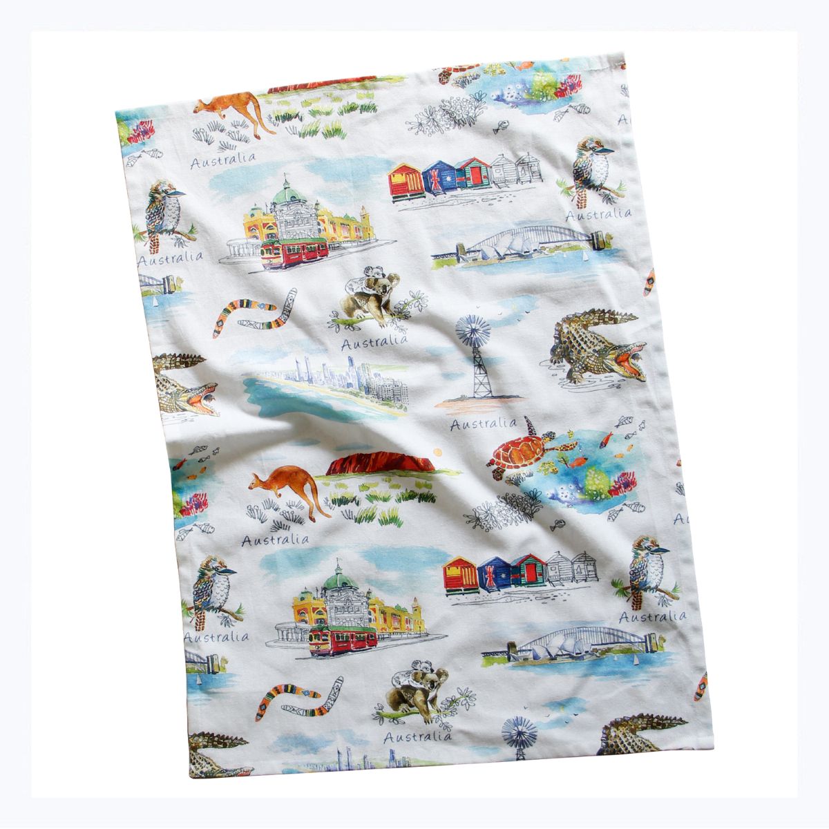 tea towel aussie icons koala kookaburra boomerang
