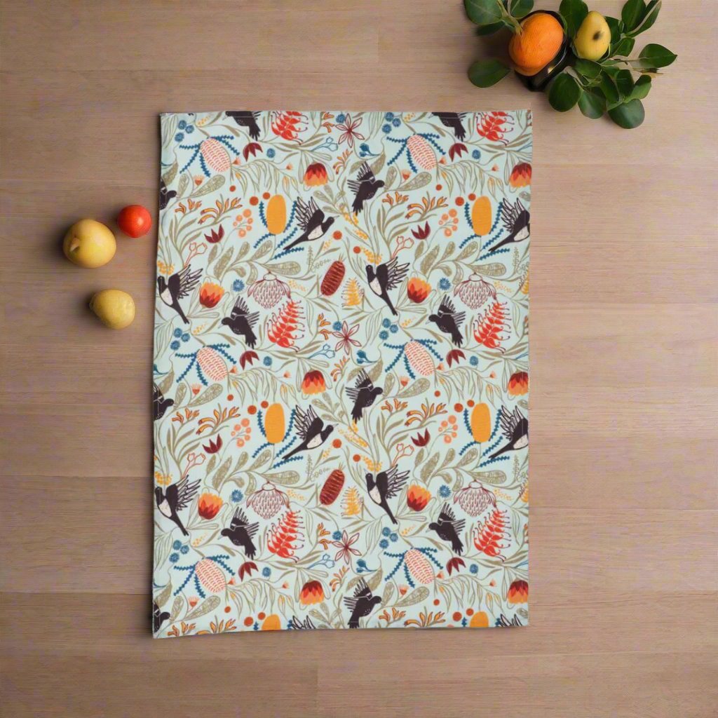 tea towel magpie florals