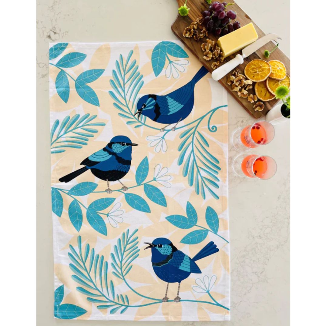 tea towel blue wren australia