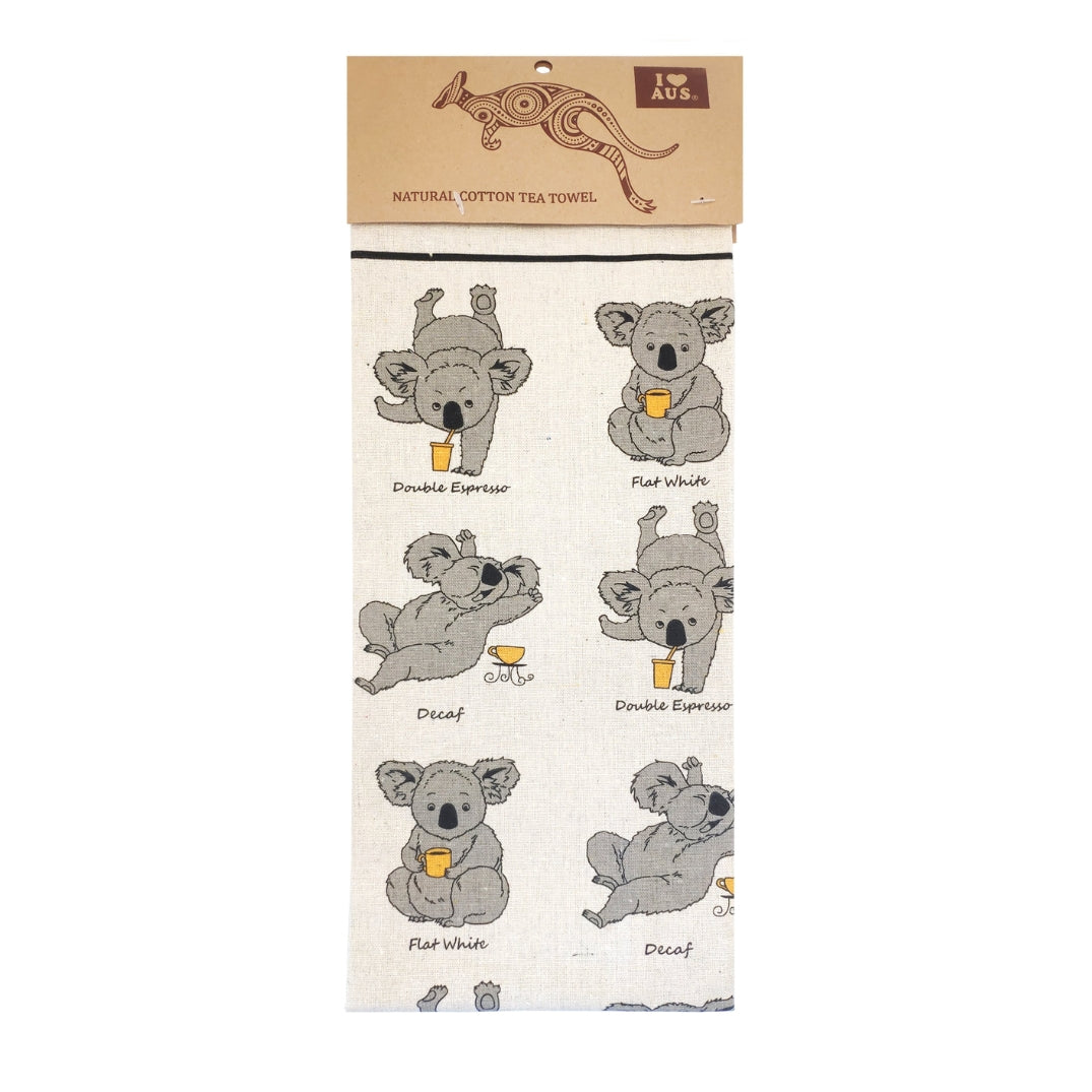 tea towel koalas coffee caffeinated