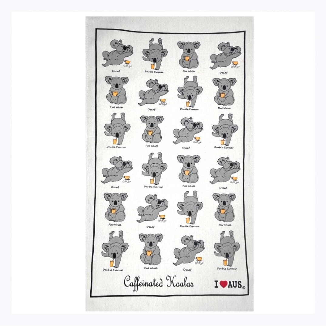 tea towel koalas coffee caffeinated