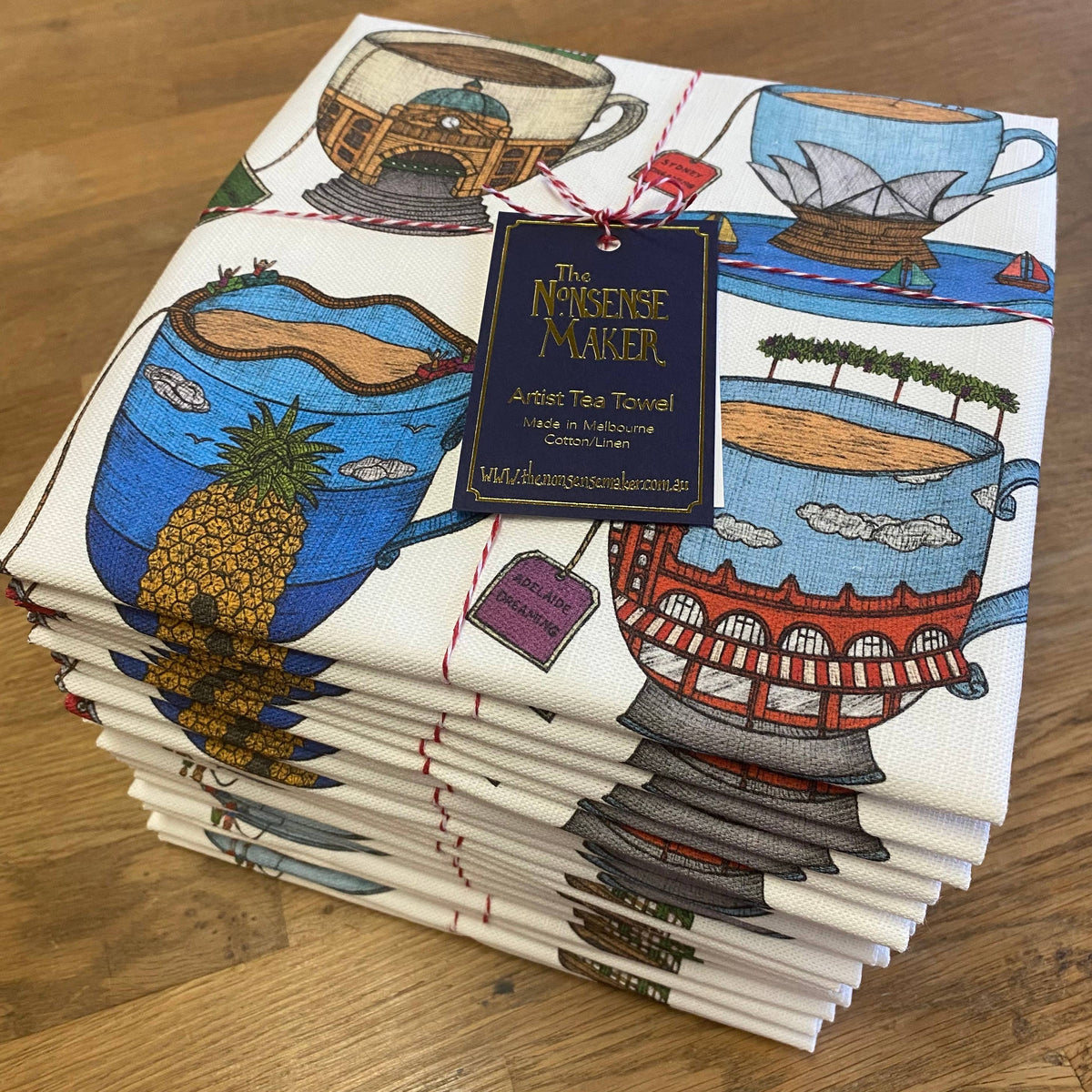 tea towel souvenir teacups australia
