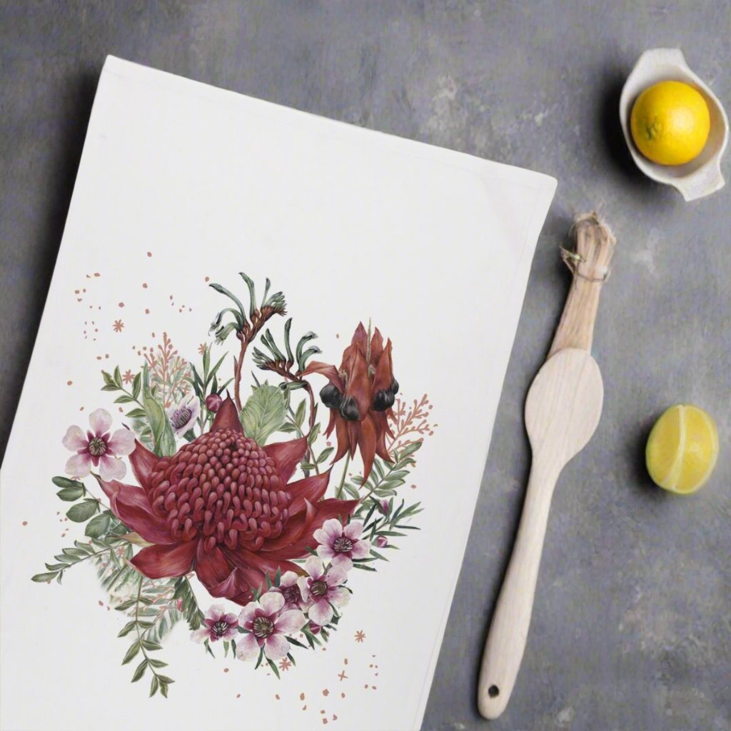 tea towel waratah flowers