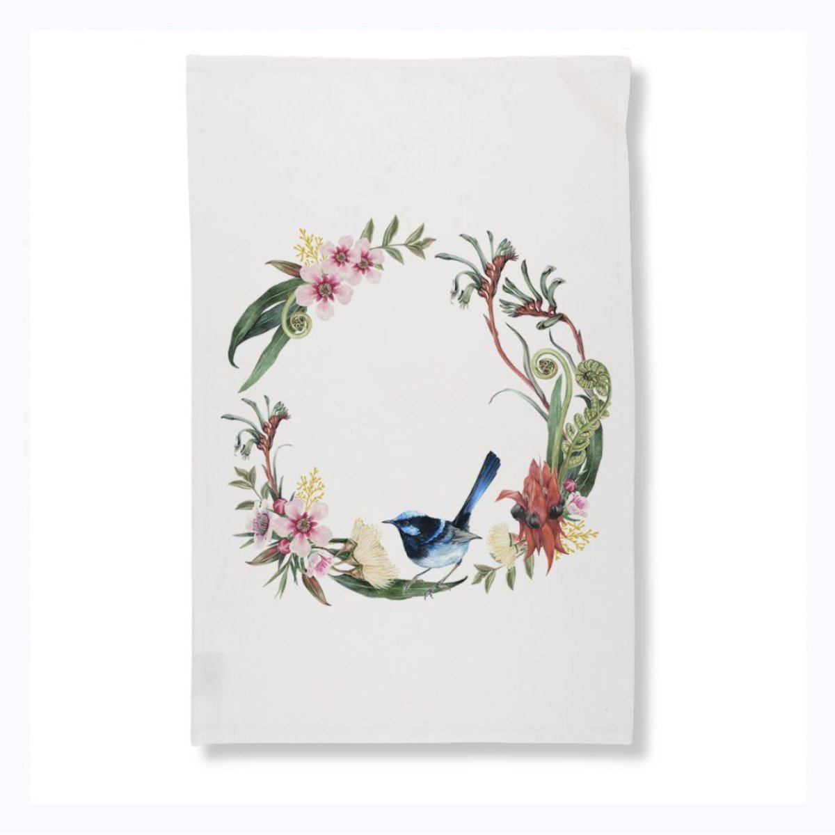 tea towel wren australian flowers wreath