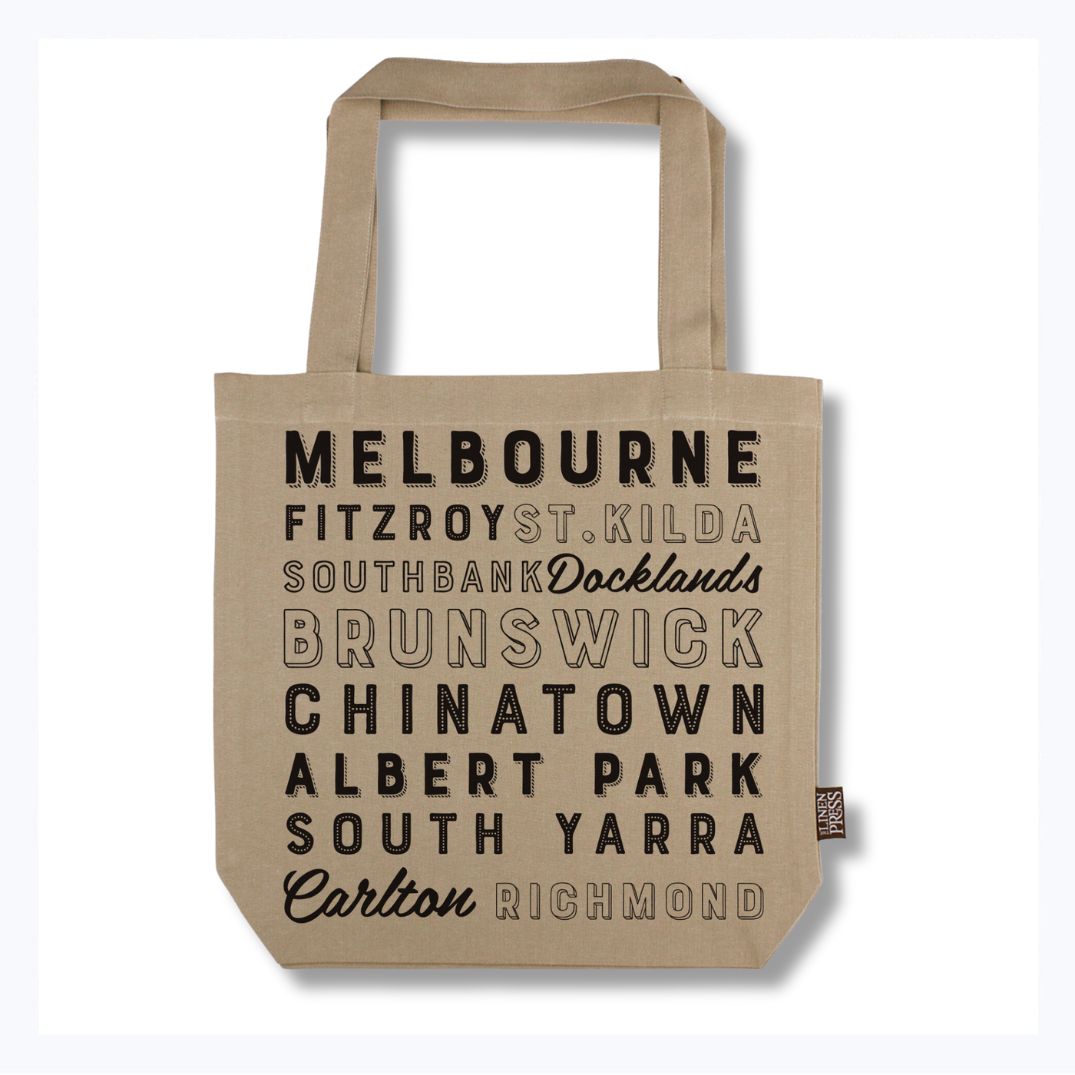 Melbourne Iconic Locations Tote Bag (Organic Cotton Beige)