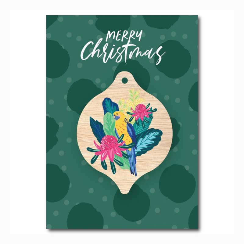 Australian Xmas Card & Decoration - Parrot Waratah
