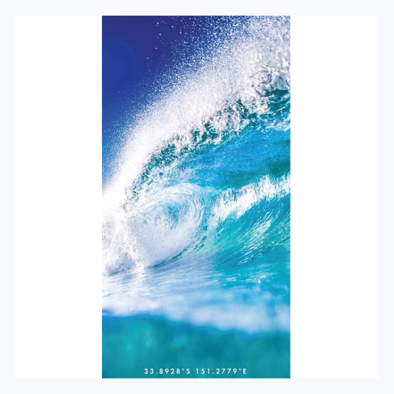 destination label beach towel blue rush