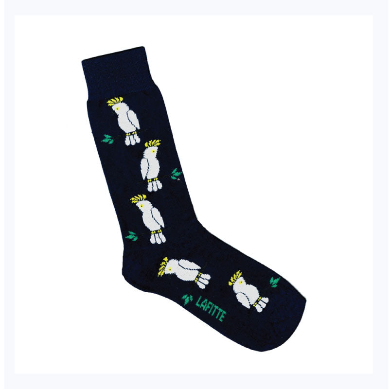 australian cockatoo socks navy made in aus