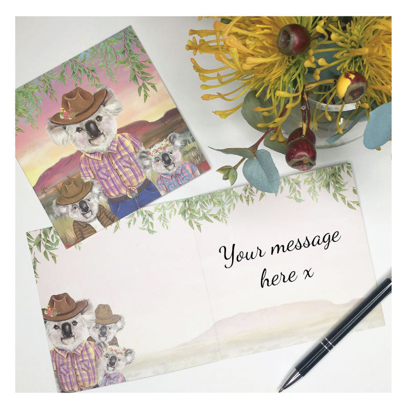 Greeting card cowboy koala mum
