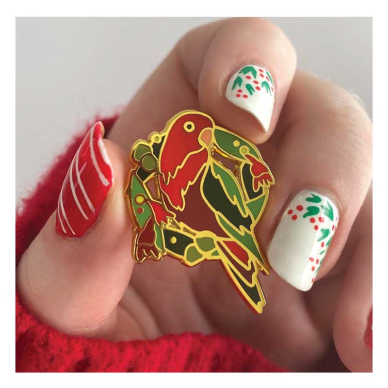 enamel pin king of christmas king parrot australia