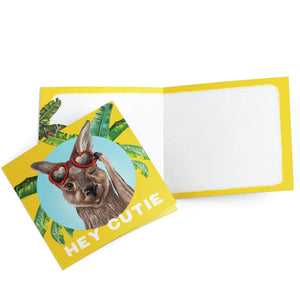 greeting card hey cutie blank inside kangaroo sunglasses