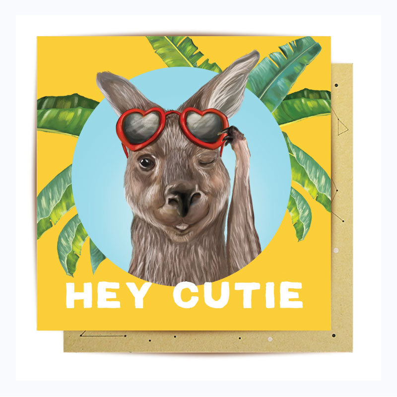 greeting card hey cutie kangaroo