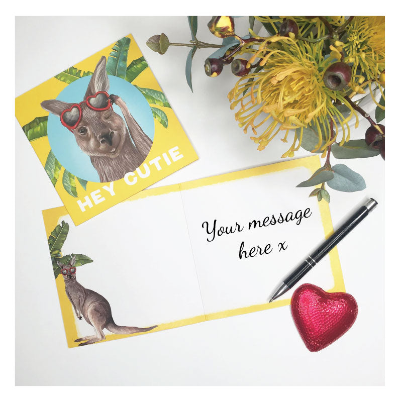 greeting card hey cutie kangaroo