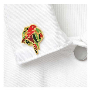 king parrot christmas brooch on collar