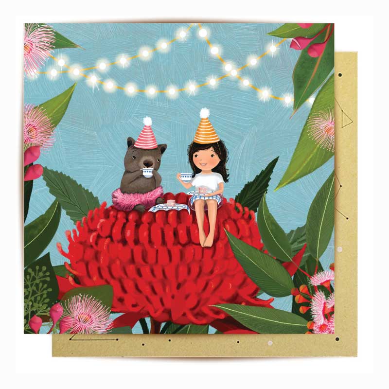 La La Land greeting card - Waratah top party